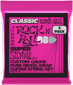 ERNIE BALL 3253 Pure Classic RnR Slinky Super 3 Pack 9-42 - Струны для электрогитары P03253-1 - фото 8950