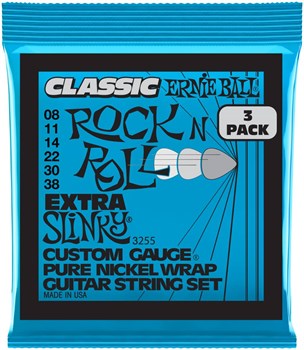 ERNIE BALL 3255 Pure Classic RnR Slinky Extra 3 Pack 8-38 - Струны для электрогитары P03255-1 - фото 8951