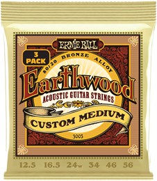 ERNIE BALL 3005 Earthwood 80/20 Bronze Custom Medium 3 Pack 12.5-56 - Струны для акустической гитары P03005-1