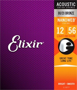 Комплект струн для акустической гитары, Light-Medium, бронза 80/20, 12-56, Elixir 11077 NANOWEB 11077 - фото 1153