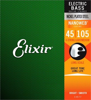 14077 NANOWEB Комплект струн для бас-гитары, никелированные, Medium, 45-105, Elixir 14077 - фото 16141