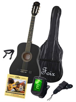 FCG-2038CAP-BK-MAT Классическая гитара с чехлом, ремнем, тюнером, черная матовая, Foix FCG-2038CAP-BK-MAT - фото 31419