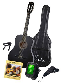 FCG-2036CAP-BK-3/4 Классическая гитара 3/4 с чехлом, ремнем, тюнером, черная, Foix FCG-2036CAP-BK-3/4 - фото 31421