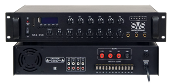 SVS Audiotechnik STA-250 Радиоузел 6 зон, 70/100 В (4, 8, 16 Ом), усилитель мощности 250 Вт STA-250