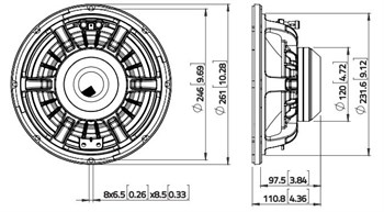 Lavoce WAN103.01-16 Динамик 10" басовый, 900Вт, 16 Ом WAN103.01-16