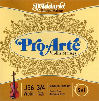 D'addario J56-3/4M Pro-Arte Комплект струн для скрипки размером 3/4, среднее натяжение J56-3/4M