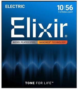 Elixir 12057 NANOWEB Комплект струн для 7-струнной электрогитары, Light, 10-56 12057