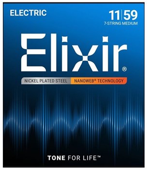 Elixir 12106 NANOWEB Комплект струн для 7-струнной электрогитары, никелированная сталь,Medium 11-59 12106