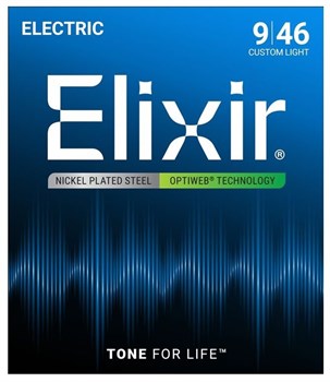 Elixir 19027 Optiweb Комплект струн для электрогитары, никелированная сталь, Custom Light 9-46 19027-1
