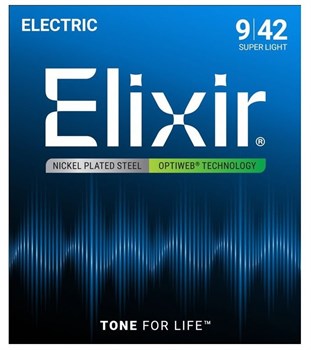 Elixir 19002 Optiweb Комплект струн для электрогитары, никелированная сталь, Super light 9-42 19002-1