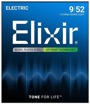 Elixir 19007 Optiweb Комплект струн для 7-струнной электрогитары, никел.сталь, Super Light 9-52 19007-1