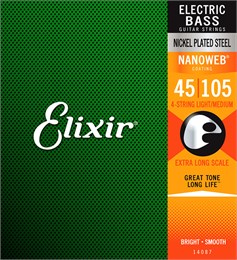 14087 NANOWEB Комплект струн для бас-гитары с мензурой более 34”, Medium, 45-105, Elixir 14087