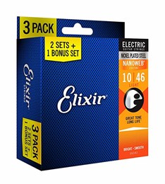 16542 NANOWEB Cтруны для электрогитары, Light, 10-46, 3 комплекта, Elixir 16542