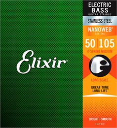 14702 NANOWEB Комплект струн для бас-гитары, нерж.сталь, Medium, 50-105, Elixir 14702
