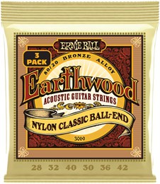 ERNIE BALL 3069 Earthwood 80/20 Folk Nylon 3 Pack 28-42 - Струны для классической гитары P03069