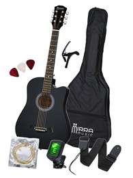 Mirra MAG-38CKIT-BLK Акустическая гитара, с вырезом, черная, с аксессуарами MAG-38CKIT-BLK