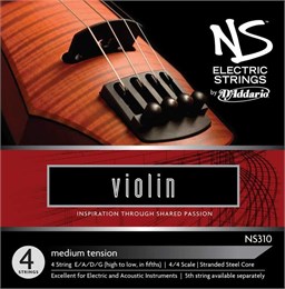 D'addario NS310 NS Electric Комплект струн для электроскрипки размером 4/4, среднее натяжение NS310