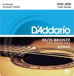 EZ940 AMERICAN BRONZE 85/15 Струны для 12-струнной акустической гитары Light 10-50 D`Addario EZ940