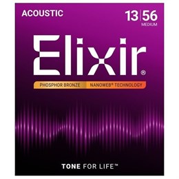 Elixir 16077 NANOWEB Комплект струн для акустической гитары, Light-Medium, фосфорная бронза, 12-56 16077-1